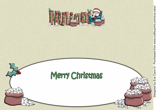 Jolly Santa reading letters to Santa WILLIAM large dl insert