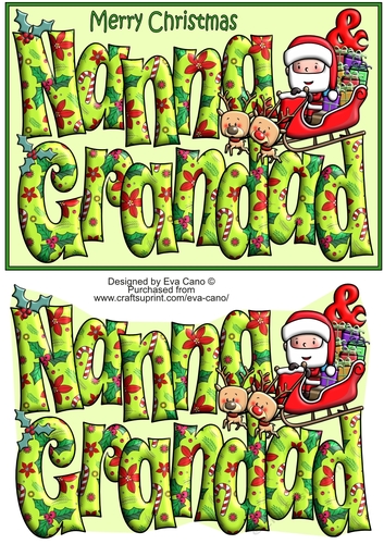 Jolly Santa with Reindeers and Sledge NANNA & GRANDAD A5