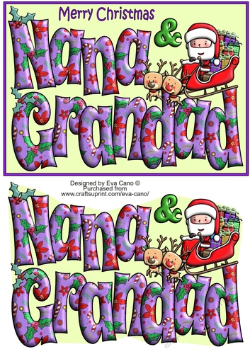 Jolly Santa with Reindeers and Sledge NANA & GRANDAD A5