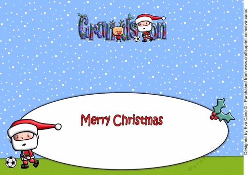 Jolly Santa playing Football GRANDSON large dl insert