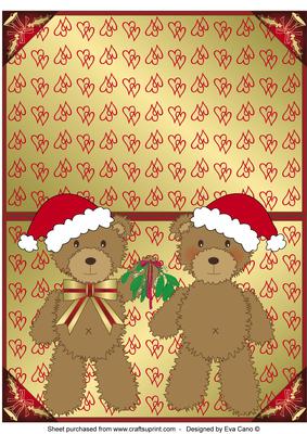 Christmas Teddies with Mistletoe Over the Edge