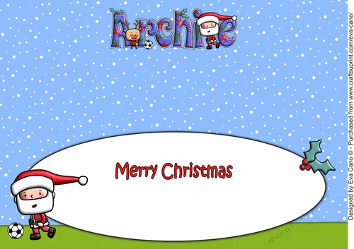 Jolly Santa playing Football ARCHIE large dl insert