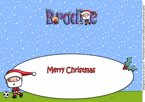 Jolly Santa playing Football BRODIE large dl insert