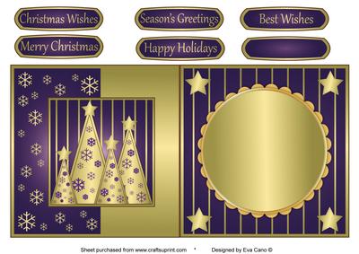 Snowflakes Christmas Trees Fold Back Purple