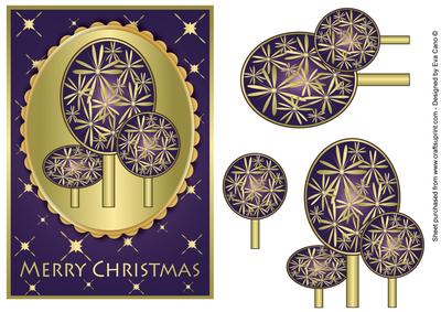 Modern Christmas Trees Decoupage Purple