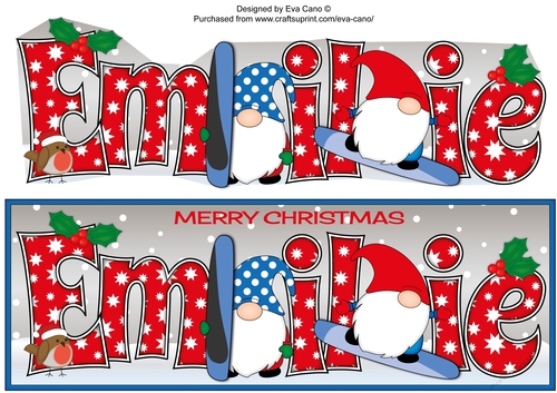 Christmas Gnomes snowboarding EMILIE large dl