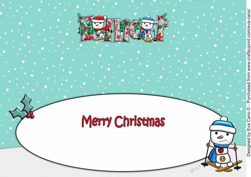 Jolly Snowman and Friend Skiing ELLIOT large dl insert