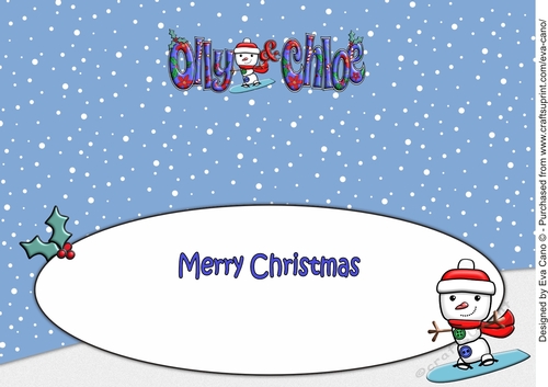 Jolly Snowman Snowboarding OLLY & CHLOE large dl insert