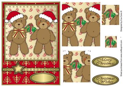 Christmas Teddies with Mistletoe Pyramid