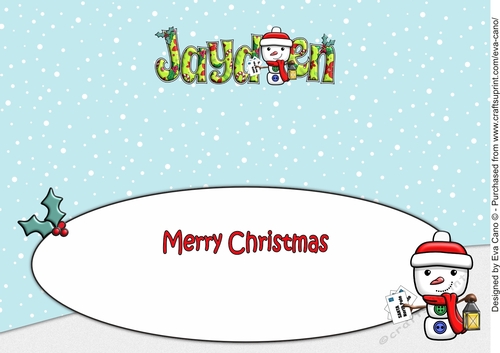 Jolly Snowman with letters to Santa JAYDEN large dl insert