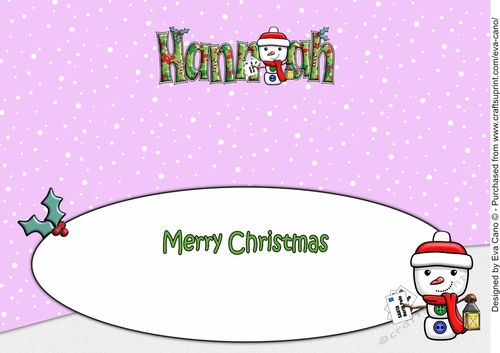 Jolly Snowman with letters to Santa HANNAH large dl insert