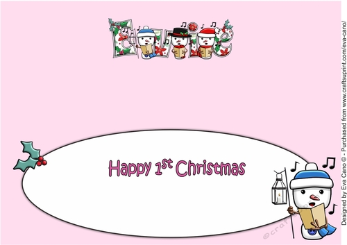 Jolly Snowmen Christmas Carolling 1st Xmas EVIE large dl insert