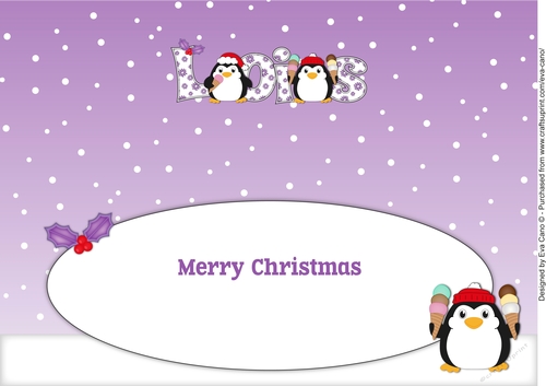 Christmas Fat Penguins Eating Ice Cream LOIS large dl insert