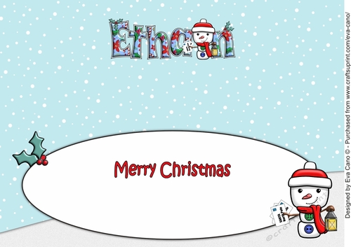 Jolly Snowman with letters to Santa ETHAN large dl insert