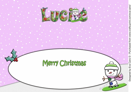 Jolly Snowman Snowboarding LUCIE large dl insert