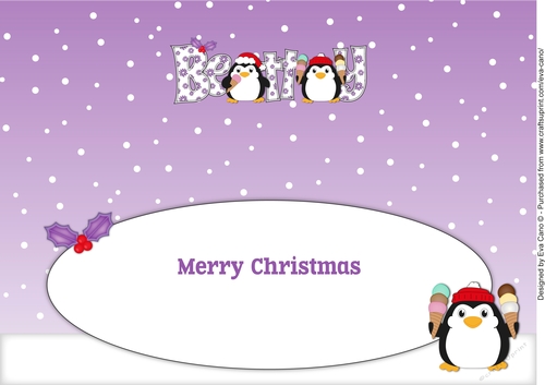 Christmas Fat Penguins Eating Ice Cream BETTY large dl insert