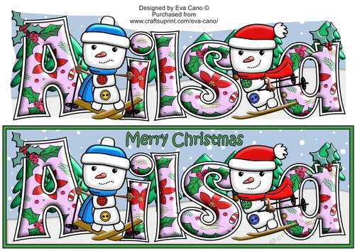 Jolly Snowman and Friend Skiing AILSA large dl