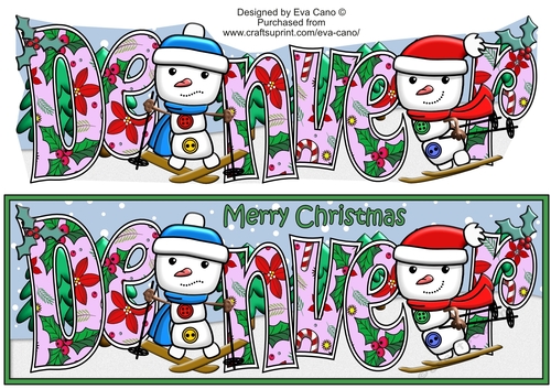 Jolly Snowman and Friend Skiing DENVER large dl