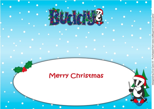 Christmas Billy the Badger Skiing BUDDY large dl insert