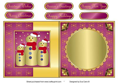 Gold Snowman Family Fold Back Pink