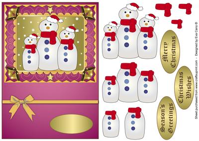 Snowman Family Decoupage Pink
