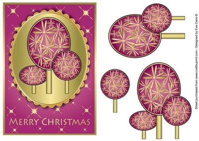 Modern Christmas Trees Decoupage Pink