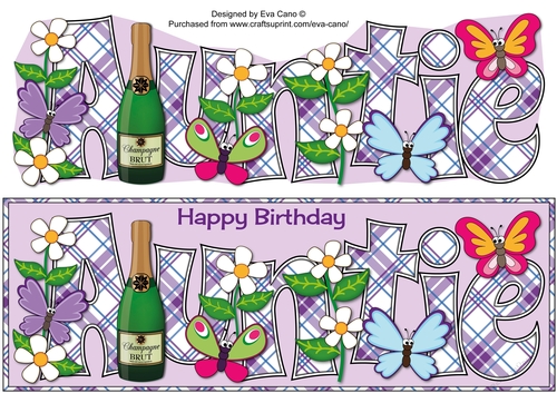 Flowers, Champagne and Funny Butterflies AUNTIE large dl