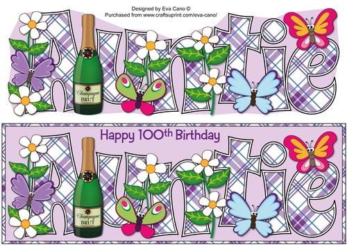 Flowers, Champagne and Funny Butterflies AUNTIE 100th large dl