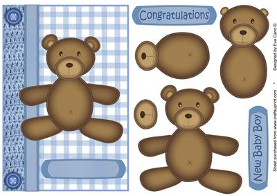 New Baby Boy Teddy Decoupage