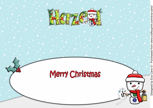 Jolly Snowman with letters to Santa HAZEL large dl insert