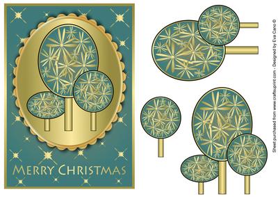 Modern Christmas Trees Decoupage Blue