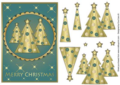 Buttons Christmas Trees Ii Decoupage Blue