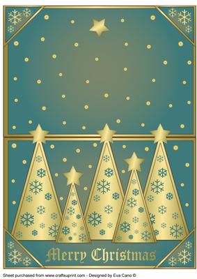 Snowflakes Christmas Trees Over the Edge Blue