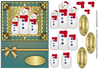 Snowman Family Decoupage Blue