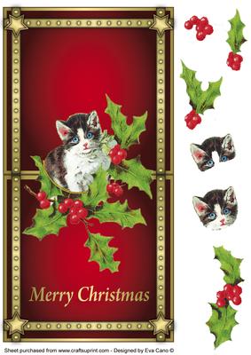 Vintage Christmas Kitten Over the Edge