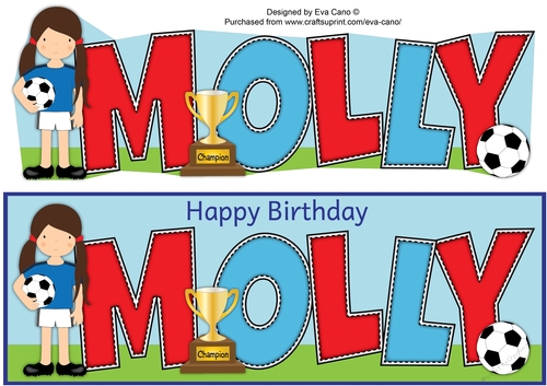 Girl Footballer in blue MOLLY large dl