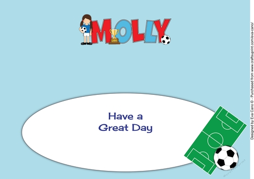 Girl Footballer in blue MOLLY large dl insert