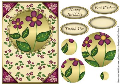 Purple Flowers Card Front Pyramid
