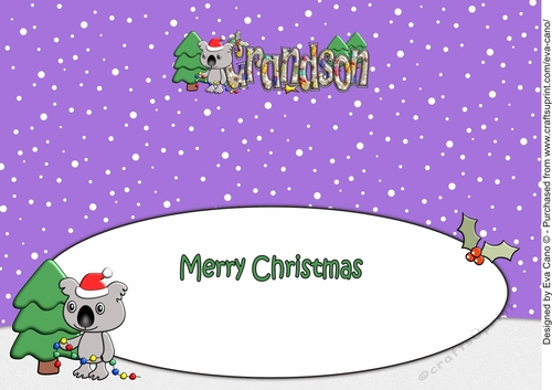 Christmas Koala with decorations GRANDSON large dl insert
