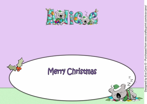 Christmas Koalas Santas Helpers ALICE large dl insert