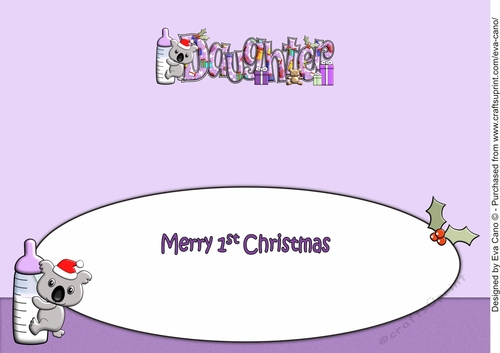 First Christmas Baby Koala and bottle DAUGHTER large dl insert