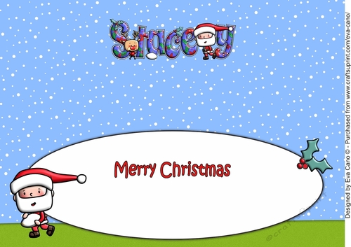 Jolly Santa playing rugby STACEY large dl insert
