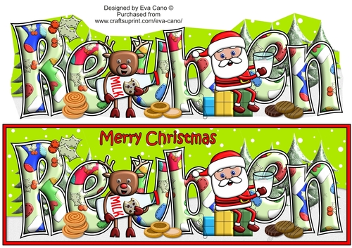 Smiley Santa and Rudolf having milk and cookies REUBEN large dl