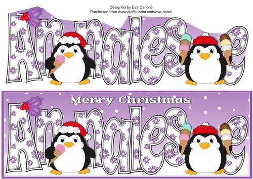 Christmas Fat Penguins Eating Ice Cream ANNALESE large dl
