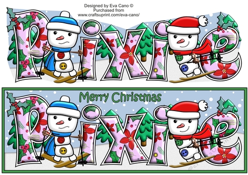 Jolly Snowman and Friend Skiing PIXIE large dl
