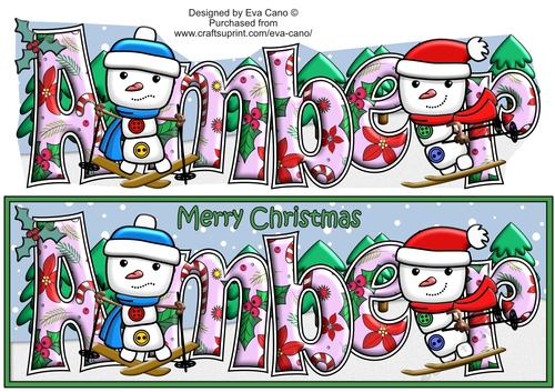 Jolly Snowman and Friend Skiing AMBER large dl
