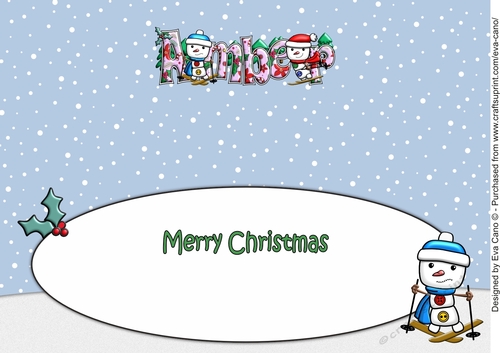 Jolly Snowman and Friend Skiing AMBER large dl insert