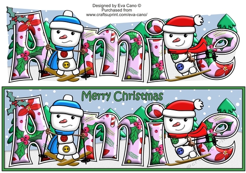 Jolly Snowman and Friend Skiing AMIE large dl