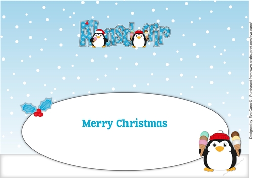 Christmas Fat Penguins Eating Ice Cream ALASDAIR large dl insert
