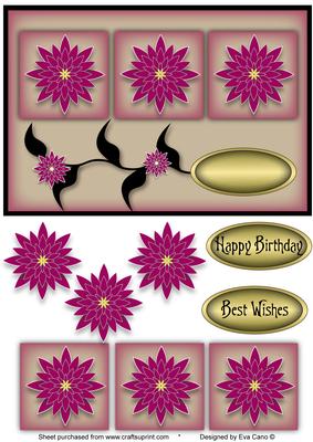 Oriental Magenta Flowers Landscape Card Front